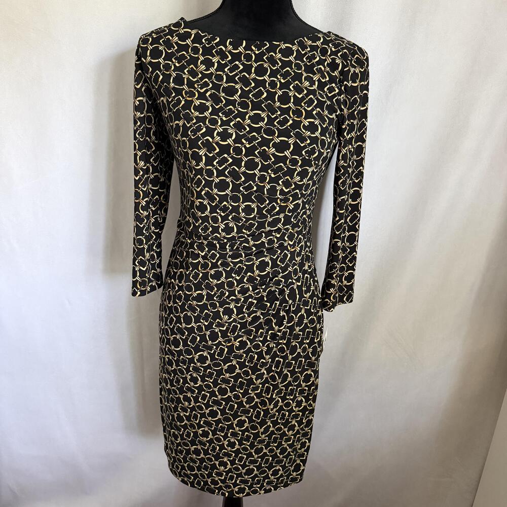 Anne Klein Dress Womens 4 Geometric Sheath Knee Length 3/4 Sleeve Old Money NWT